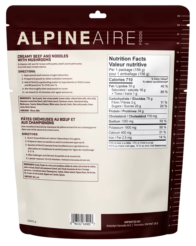 AlpineAire Creamy Beef and Noodles with Mushrooms