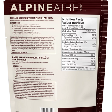 AlpineAire Grilled Chicken with Spinach Alfredo Pasta