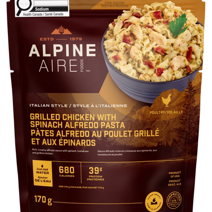 AlpineAire Grilled Chicken with Spinach Alfredo Pasta