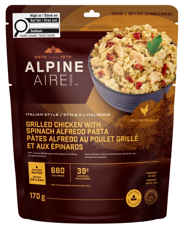 AlpineAire Grilled Chicken with Spinach Alfredo Pasta