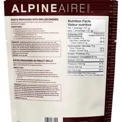 AlpineAire Pasta Primavera with Grilled Chicken