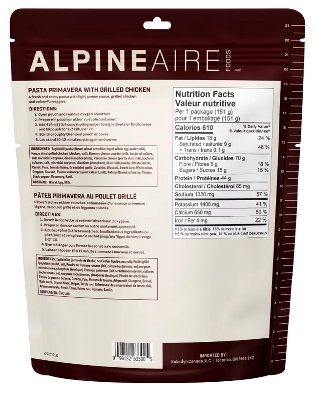 AlpineAire Pasta Primavera with Grilled Chicken